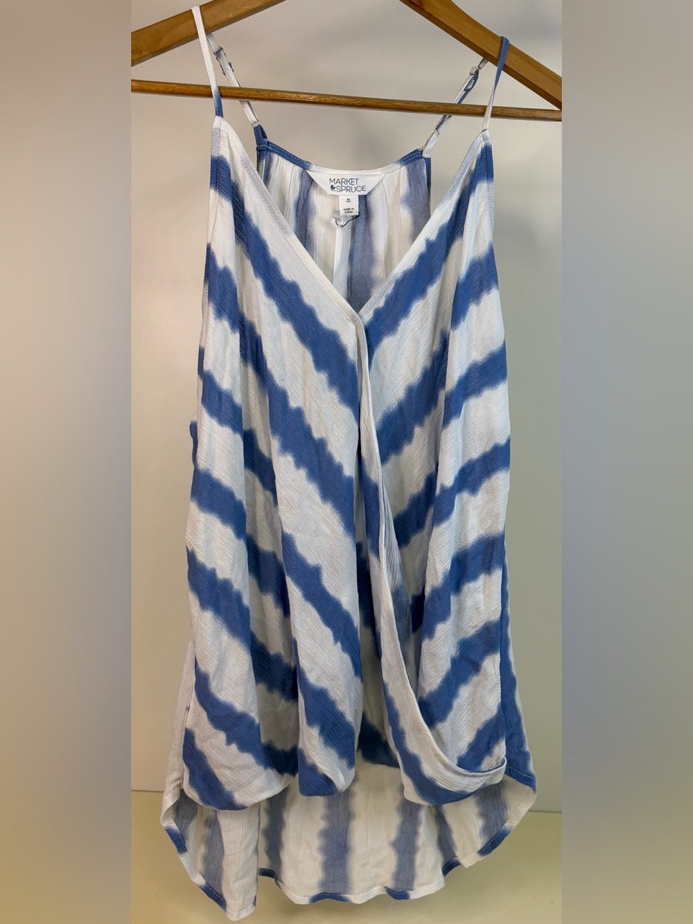 NWT Market & Spruce Blue and White Striped Draped Camisole XL